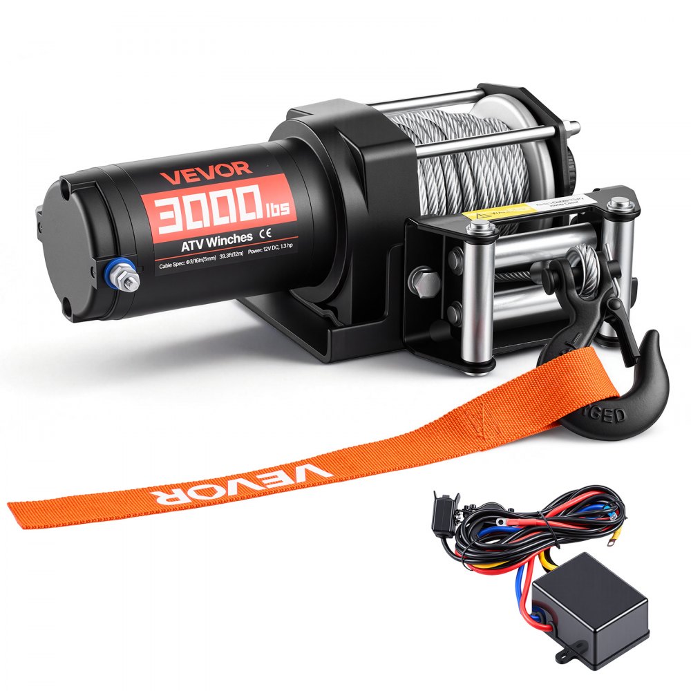 Wciągarka elektryczna 1360 kg Wciągarka z silnikiem 12 V DC ze stalową linką Φ4,7 mm x 12 m i przewodowym pilotem zdalnego sterowania Obudowa aluminiowa IP55 Wciągarka elektryczna do holowania quadów Czarna Wciągarka elektryczna 1360 kg Wciągarka z silnikiem 12 V DC ze stalową linką Φ4,7 mm x 12 m i przewodowym pilotem zdalnego sterowania Obudowa aluminiowa IP55 Wciągarka elektryczna do holowania quadów Czarna