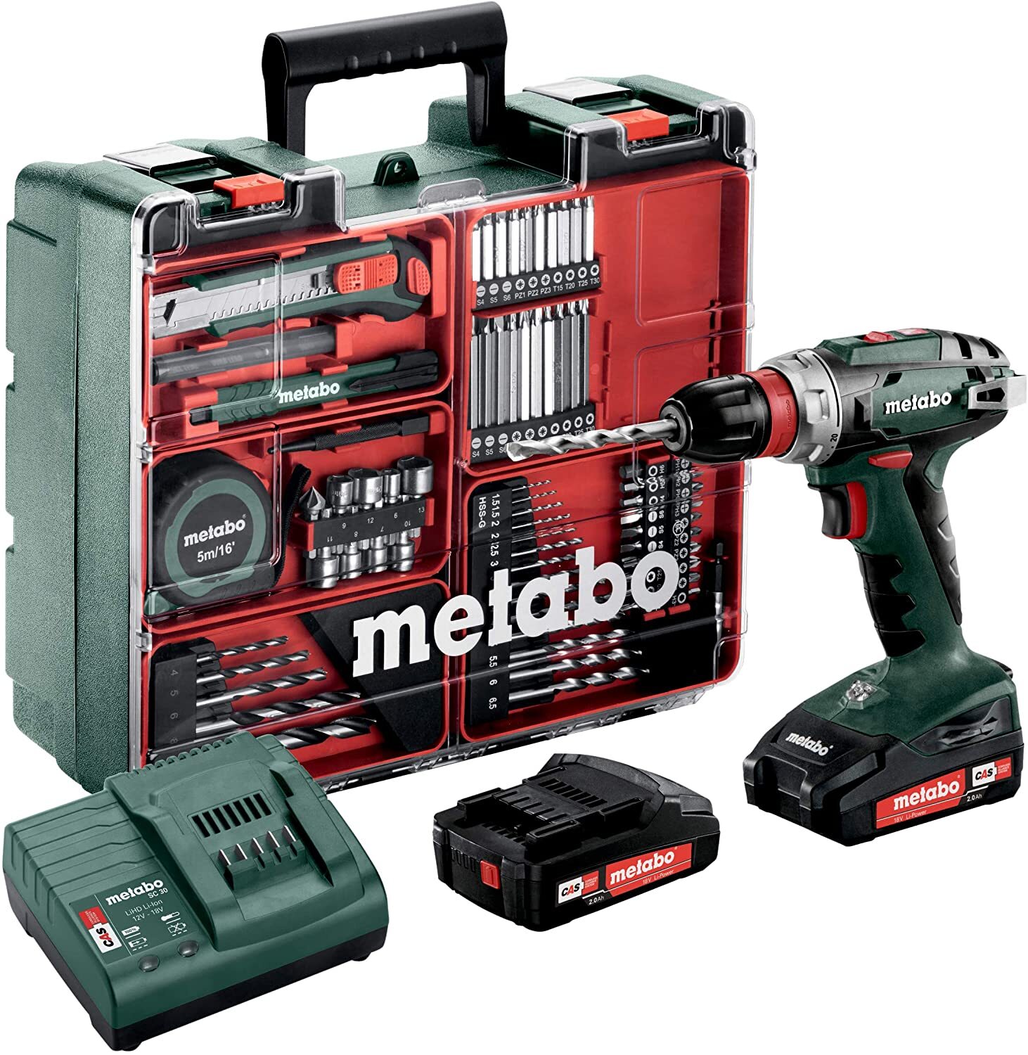 Zestaw startowy do mobilnego warsztatu wkrętarki akumulatorowej / wiertarko-wkrętarki akumulatorowej Metabo w plastikowej walizce; z 2 akumulatorami Li-Power (18 V/2,0 Ah), ładowarką SC 30 + akcesoria - nowość Zestaw startowy do mobilnego warsztatu wkrętarki akumulatorowej / wiertarko-wkrętarki akumulatorowej Metabo w plastikowej walizce; z 2 akumulatorami Li-Power (18 V/2,0 Ah), ładowarką SC 30 + akcesoria - nowość