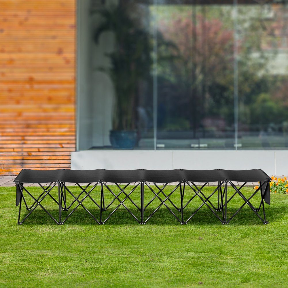Tragbare Klappbank, 6 Sitze, klappbare Seitenbank, Outdoor-Campingbank, Stühle mit Tragetasche, Teamsport-Seitenbank für Fußball, Camping, Angeln, kein Zusammenbau erforderlich, sofortiger Sitz, schwarz