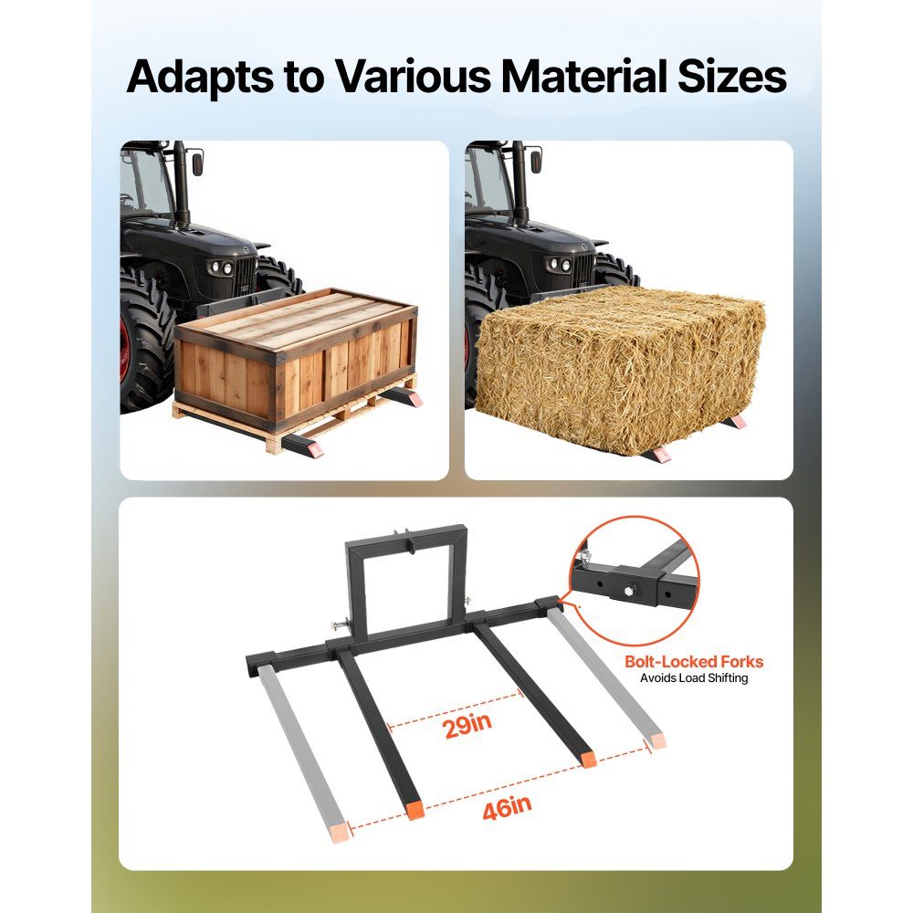 Pallet fork 680 k, 3-point clamping fork carrier, 1280 mm total length, forks mit 735-1170 mm adjustable fork width, quick coupling attachments for category 1 tractors