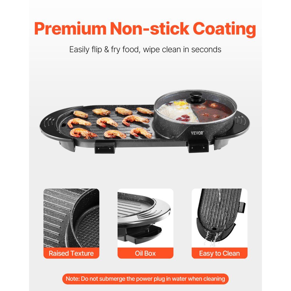 Hot Pot with Grill, 2200W 2-in-1 Electric Smokeless Grill and Hot Pot, Korean BBQ Shabu Dutch Oven with Separate Dual Temperature Control and Non-Stick Pans