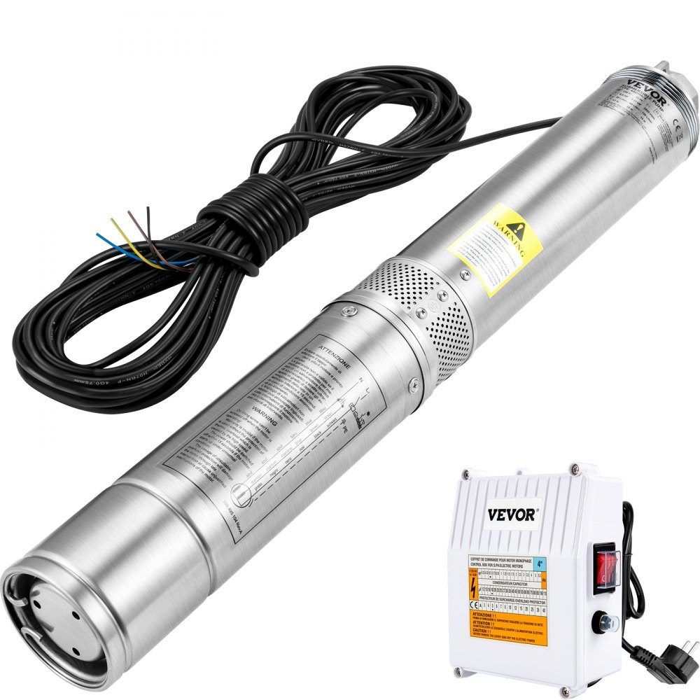 Pompe de puits profond de 101,6 mm Pompe de puits de 370 W Pompe submersible de 110 L/min Hauteur maximale de 44 m Pompe à tuyau Pompe à sable 230 V 50 Hz Pompe à eau en acier inoxydable Pompe 0-40 °C