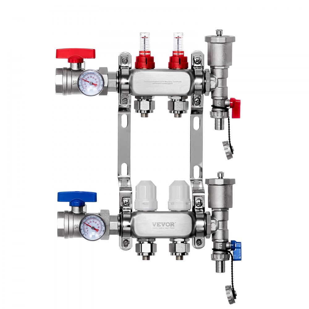 Warmteverdelingsverdeelstuk met 2 aftakkingen, 1/2" PEX-buisverdeelstuk, roestvrijstalen PEX-verdeelstuk voor hydronische vloerverwarming, PEX-verdeelstukset voor warmtedistributie met 1/2" adapters inbegrepen Warmteverdelingsverdeelstuk met 2 aftakkingen, 1/2" PEX-buisverdeelstuk, roestvrijstalen PEX-verdeelstuk voor hydronische vloerverwarming, PEX-verdeelstukset voor warmtedistributie met 1/2" adapters inbegrepen