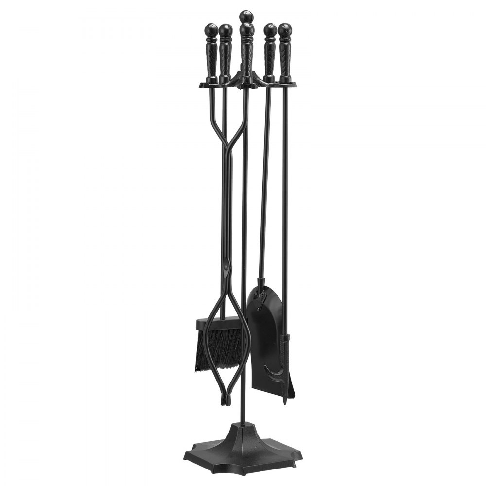 Couverts de cheminée, 5 pièces. Ensemble de couverts de four, support à cinq branches, pinces, pelle à cendres, brosse, tisonnier, accessoires de cheminée en fer forgé pour feu de camp intérieur/extérieur, noir Couverts de cheminée, 5 pièces. Ensemble de couverts de four, support à cinq branches, pinces, pelle à cendres, brosse, tisonnier, accessoires de cheminée en fer forgé pour feu de camp intérieur/extérieur, noir