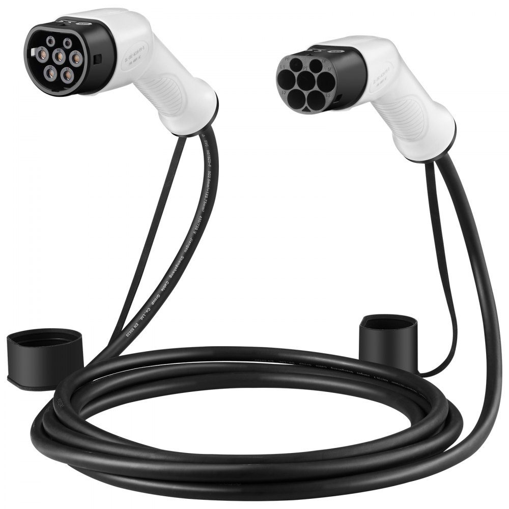 Type2 charging cable for electric car/hybrid EV charging cable E-car charging cable Wallbox 7 kW TPU charging cable 5 m cable length 1-phase AC 230 V Type2 to Type2 Water/dustproof Compatible with all Type 2 models