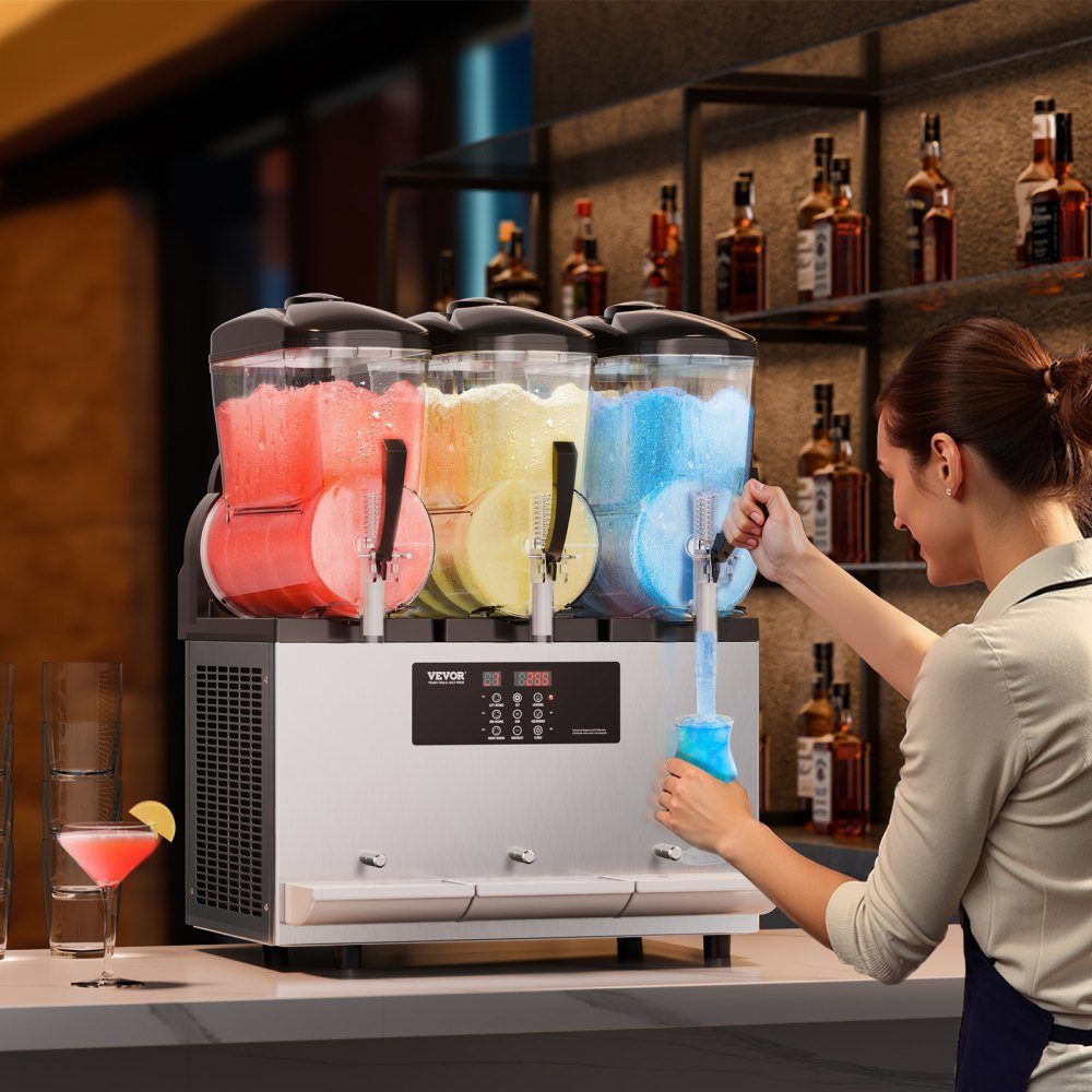 Commercial Slush Ice Cream Maker, 12L x 3, Three Tank Frozen Drink Machine, 144 Cups, Stainless Steel Slush Ice Cream Maker with Keyboard, Soft Ice Cream Machine for Party, Restaurant, Cafe, Bar