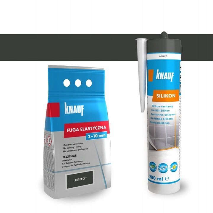 Zestaw KNAUF elastyczna zaprawa do spoin 1,5 kg i silikon 280 ml KNAUF antracyt 335840 Zestaw KNAUF elastyczna zaprawa do spoin 1,5 kg i silikon 280 ml KNAUF antracyt 335840
