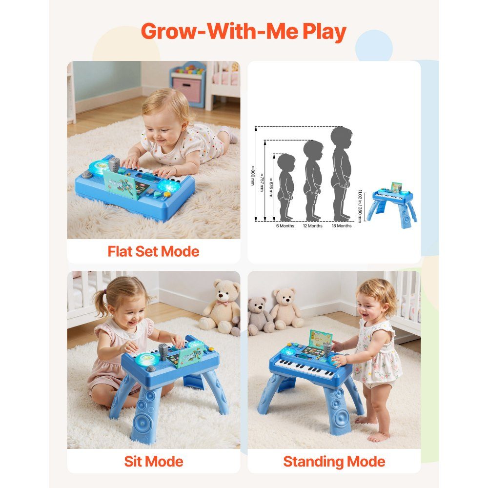 Table d'activité, table musicale avec 133 sources sonores, fonction d'enregistrement et platine DJ LED, table d'apprentissage pour enfants, table de jeu interactive pour anniversaires, cadeau pour enfants de 6 mois et plus