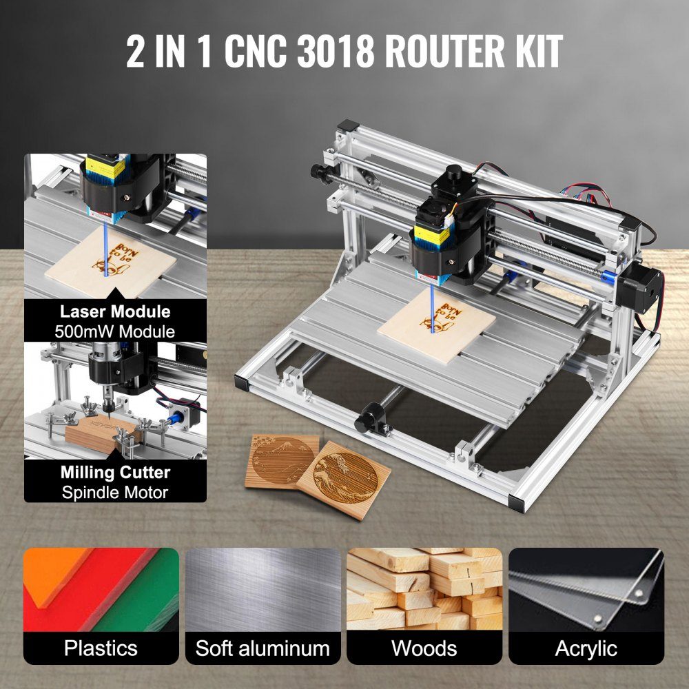 3018 DIY Mini Machine de Gravure CNC 500 mW, Machine de Gravure 500 mW, Kit de Machine CNC DIY 3018 avec 500 mW GRBL Contrôle Machine de Gravure Fraiseuse 3 Axes pour Bois, PVB, PCB, etc.