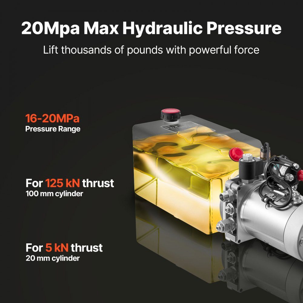 7 Qt hydraulic unit, single acting dump trailer pump, maximum opening pressure 22MPa and flow rate 3.4L/min, 12V DC hydraulic pump with metal reservoir for dump trailer white