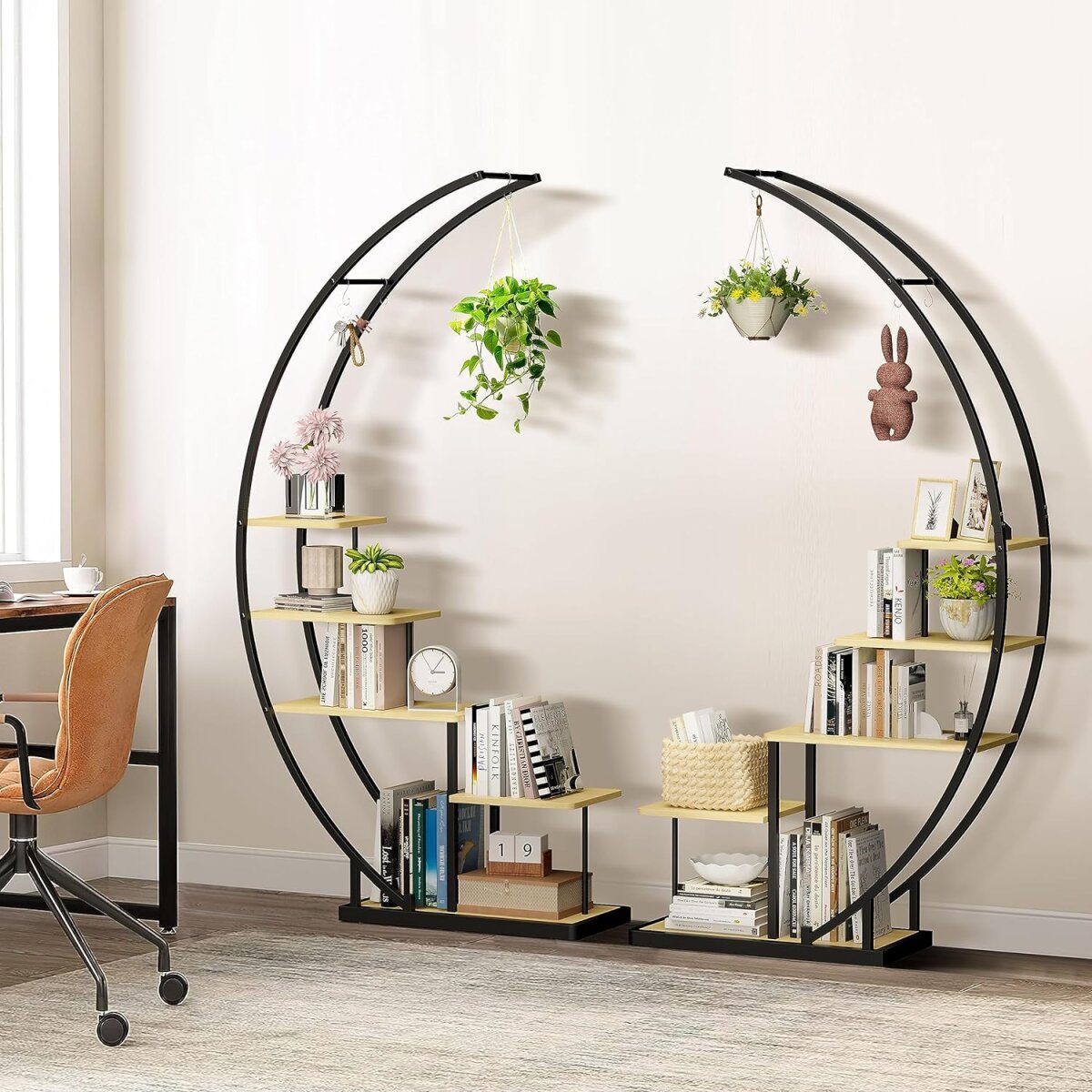 Ribelli 5 Tier Metal Crescent Plant Stand, Brown