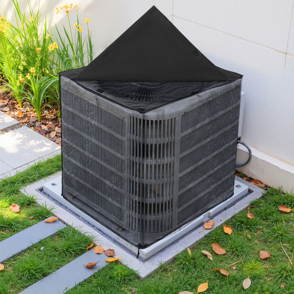 Klimaanlagen-Abdeckung, 812 x 812 x 914 mm, Schutzhülle, zweilagige Schutzhülle, abnehmbares Dach, wasserdicht, Polyester, universeller HVAC-Schutz für Außenklimaanlagen, Schwarz