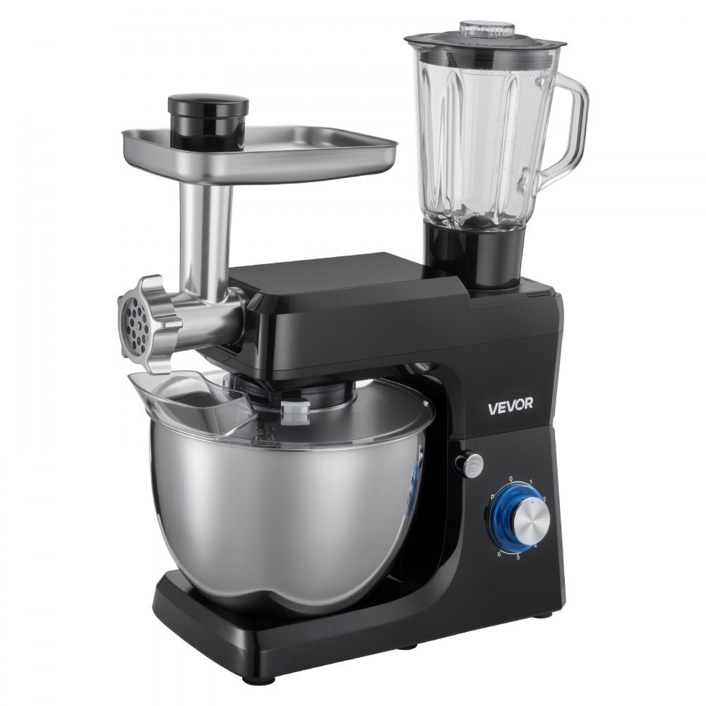 Robot culinaire électrique multifonction 1500 W avec bol en inox (7,8 l) et bol mélangeur (1,5 l), pétrin, pétrin à 6 vitesses + P, crochet pétrisseur, fouet et batteur