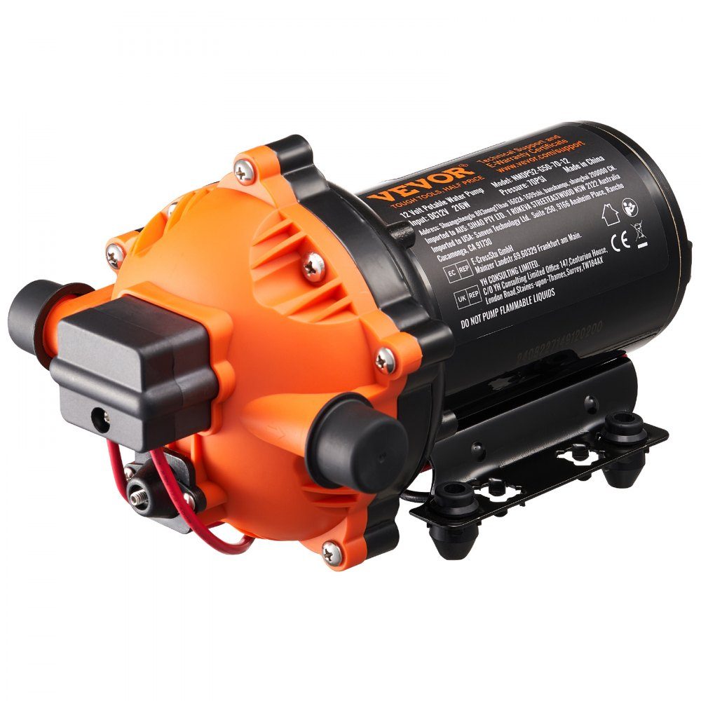 12-V-Membranpumpe, 18,93 l/min, 5-Kammer-Gleichstrom-Wasserpumpe mit automatischem Druckschalter, 40–100 PSI, verstellbar, 70 PSI, 1/2 Zoll MNPT-Anschluss für Wohnmobil, Yacht, Food Truck, Camper, Marine