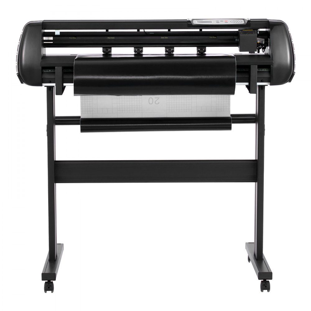 Vinyl cutting machine with 87 cm maximum feed width, double knives and LED display, adjustable vinyl cutting plotter set with sticker sheets, transfer films and Signmaster software