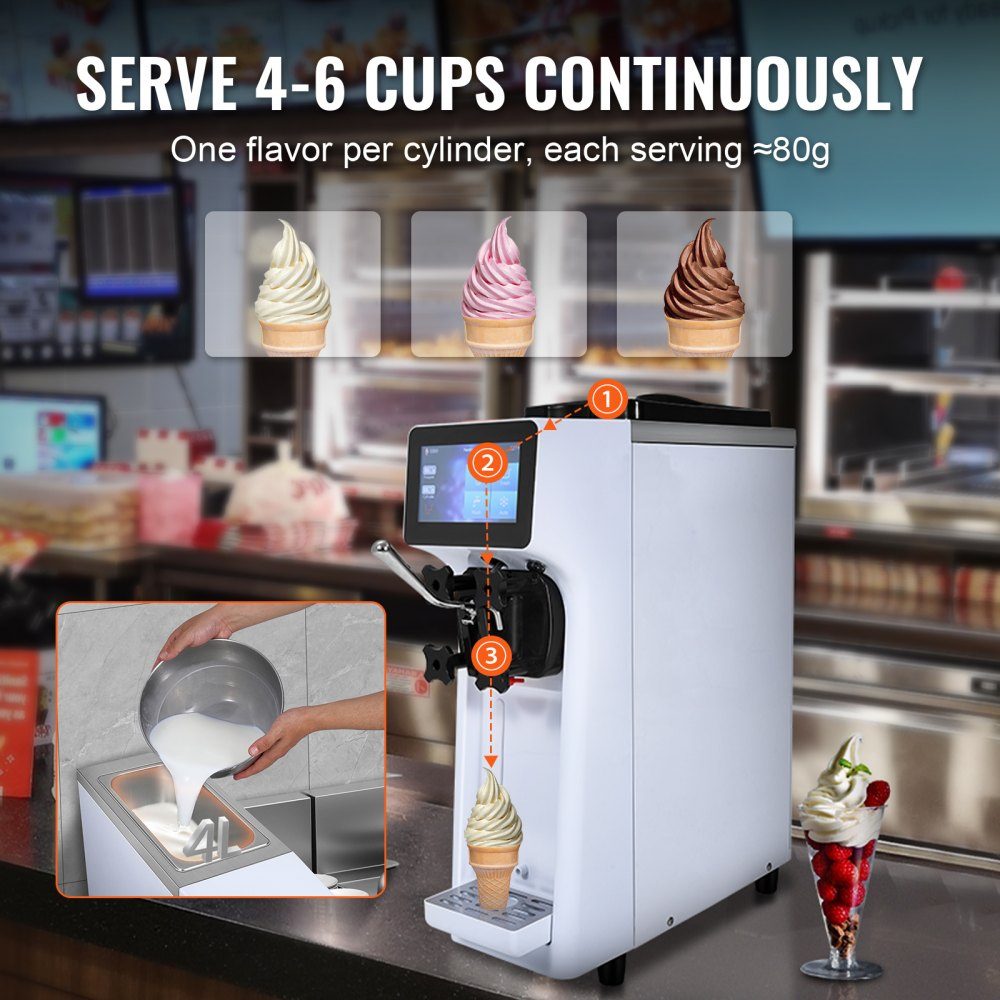 Machine à glace professionnelle, débit 10 l/h, machine à glace molle, saveur unique, plan de travail, trémie 4 l, cylindre 1,6 l, écran tactile, nettoyage automatique, snack-bars pré-refroidissement