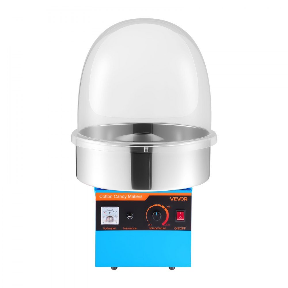 Machine à barbe à papa électrique 1000 W, machine à barbe à papa avec couvercle, bol en acier inoxydable et cuillère à sucre, idéale pour le carnaval, les anniversaires, les fêtes de famille, machine à barbe à papa professionnelle bleue