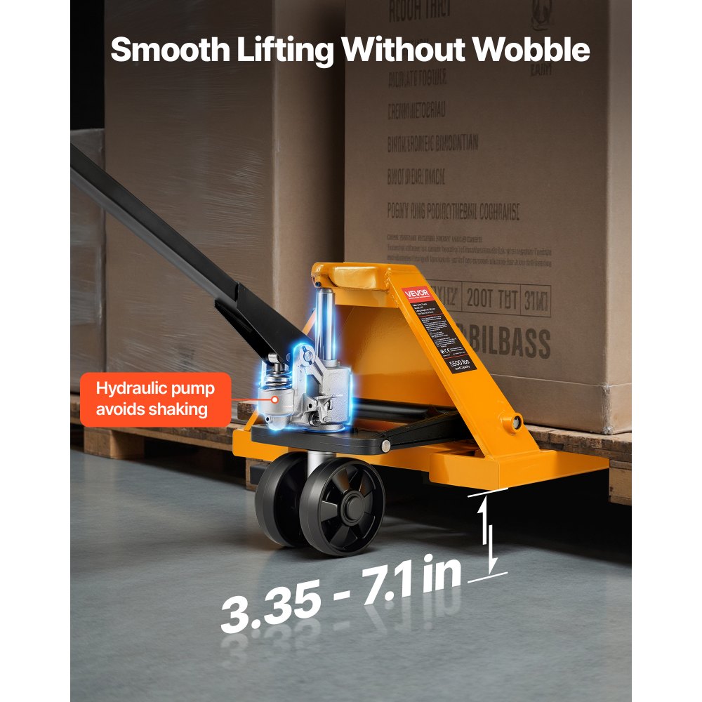 Transpalette, capacité de charge de 2,5 T, transpalette manuel avec fourches de 1220 x 685 mm, transpalette avec hauteur de levage des fourches de 8,5 à 18 cm, transpalette pour usines, entrepôts, supermarchés et chargement de camions