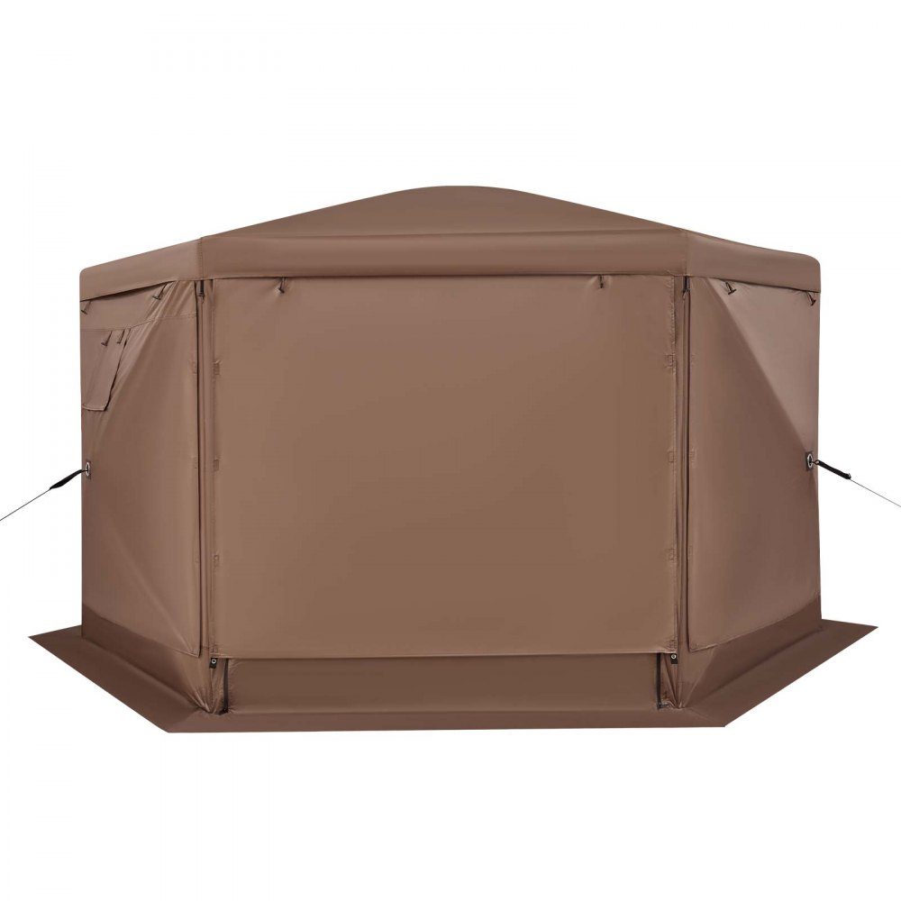 Tonnelle escamotable 3,6 m x 3,6 m, tente de camping à 6 côtés avec toit amovible et sac de transport, pare-soleil pour 8 à 10 personnes, tente de fête pour jardin, terrasse, marron
