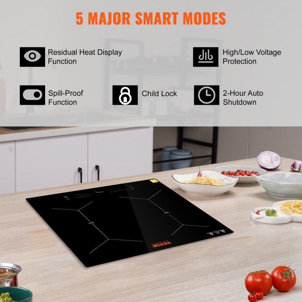 Induction hob induction hob 6800 W, 4 plates induction hob touchscreen 9 heating levels, integrated induction hob, automatic switch-off and child lock