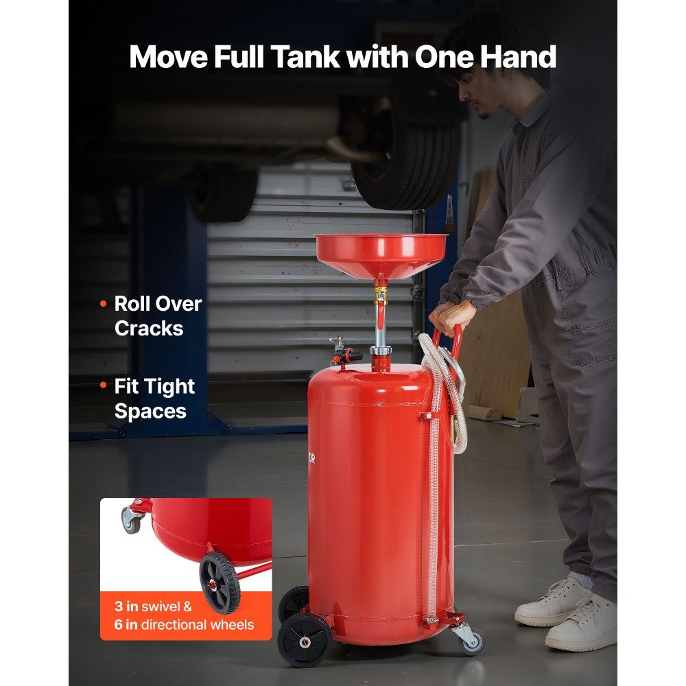 Oil Catch Cart 9 5L, Oil Catch Container with Adjustable Funnel Height, Oil Catch Cart with Wheels, Liquid Fuel Transfer Drain, Oil Catch Cart for Auto Workshop, Red