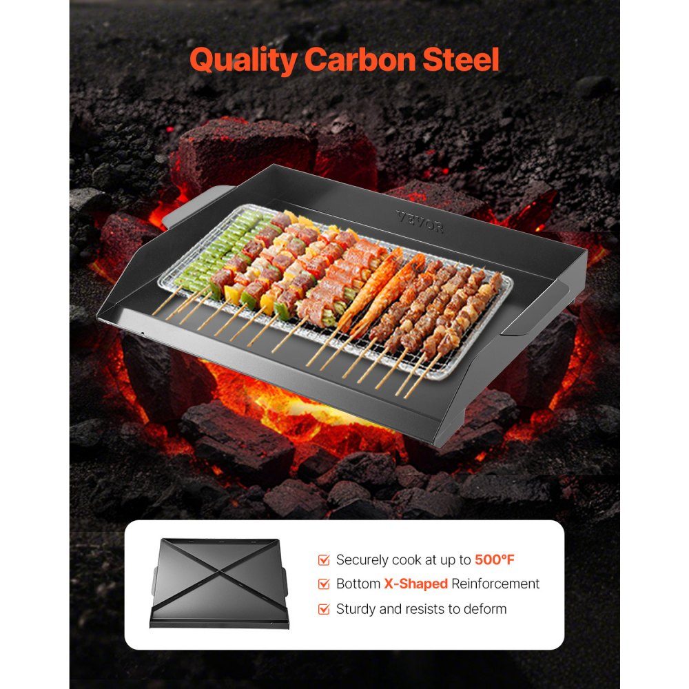 Grill Plate Grill Pan Carbon Steel Universal Rectangular Plate (502x370mm) with Flat Top Gas Grill Grill Plate for BBQ Grill Teppanyaki Portable Family Cookware with Handle