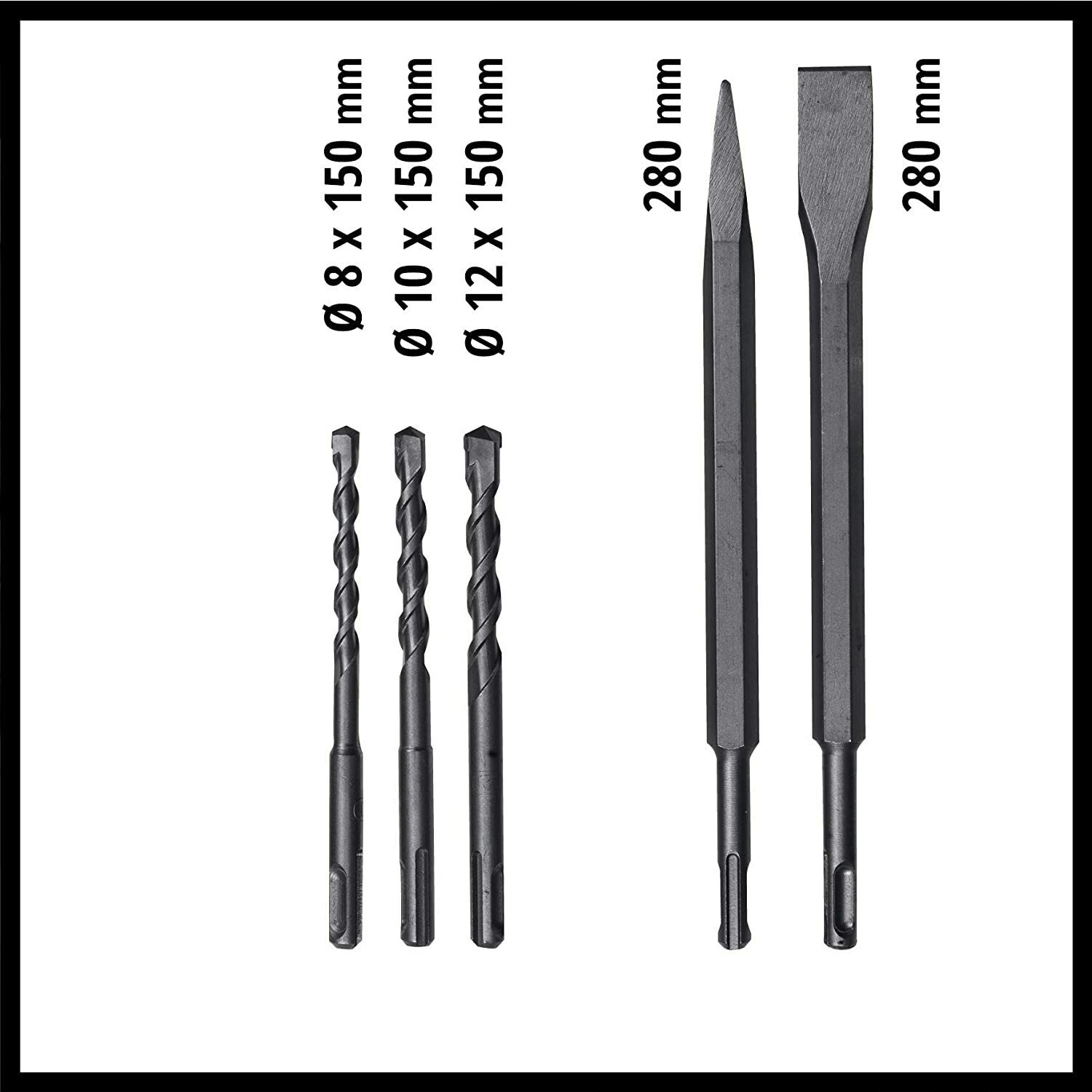 Einhell TE-RH 32 4F Hammerbohrer-Set (1250 W, 5,0 Joule, 32 mm Bohrleistung in Beton, SDS-Plus, Antivibrationsgriff, inkl. E-Box, 3 Bohrer, Spitz- und Flachmeißel)