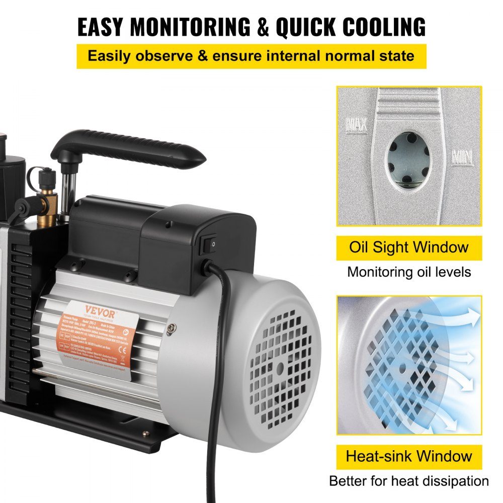 Vacuum Pump 8CFM 3/4HP Two Stage Air Conditioner Vacuum Pump 220V 0.3PA Ultimate Vacuum Refrigerant HVAC Tool for Car Repair Vacuum Evacuation