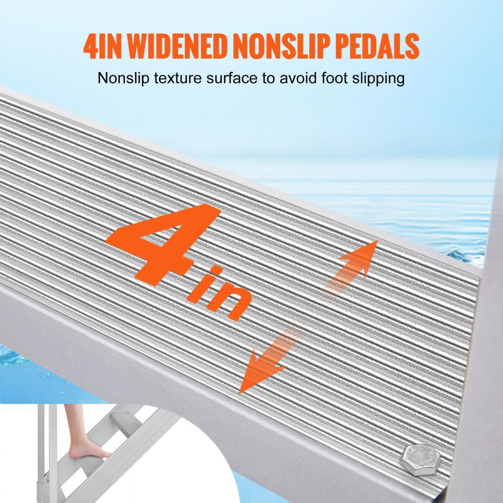 4-stufige Badeleiter mit zwei Handläufen, Bootsleiter, 800 x 1850 x 1750 mm, Poolleiter aus Aluminiumlegierung, Treppenleiter, 250 kg Tragkraft, 55 x 10 cm Pedale, ideal für Häfen, Bootsschwimmbäder