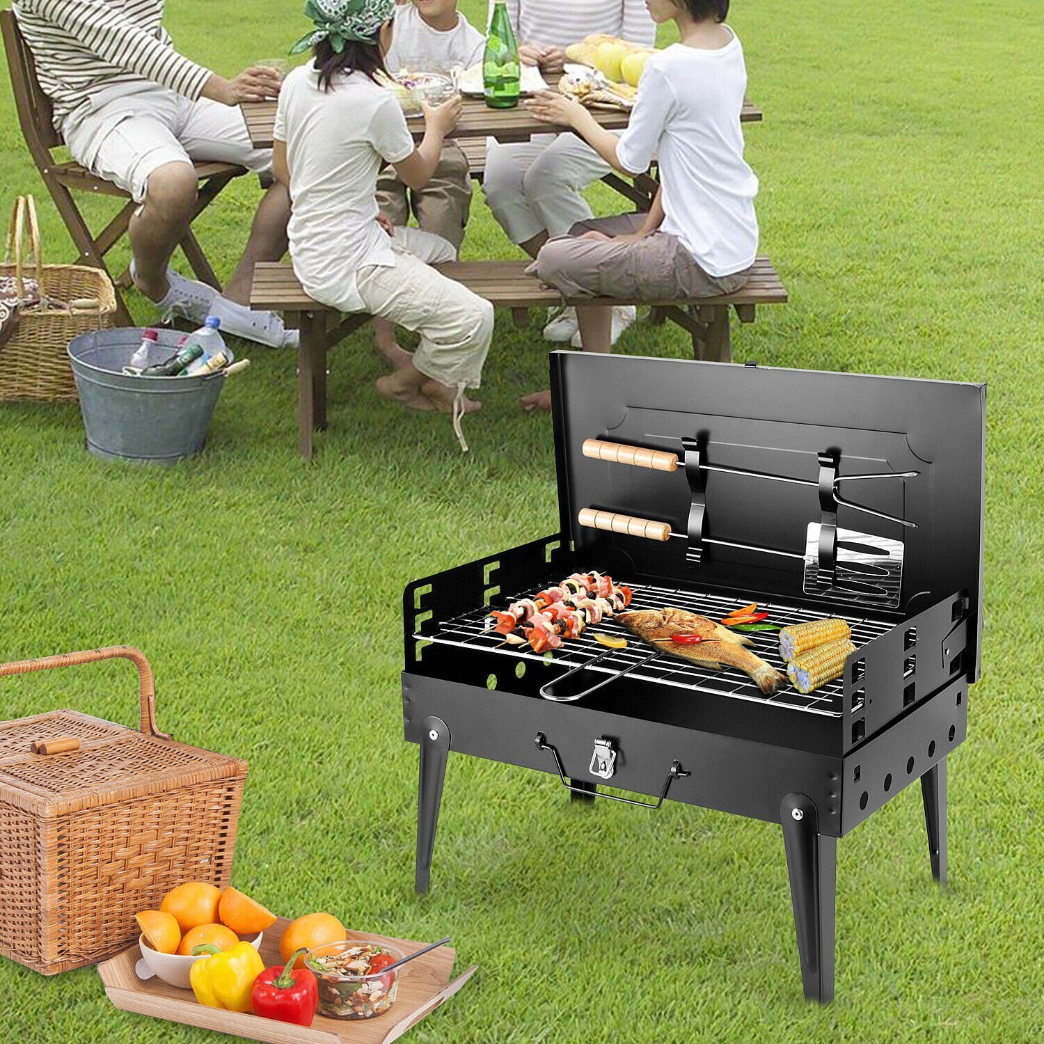 Campinggrill, houtskoolgrill, opvouwbare grill, picknickgrill, draagbare tuingrill op het terras
