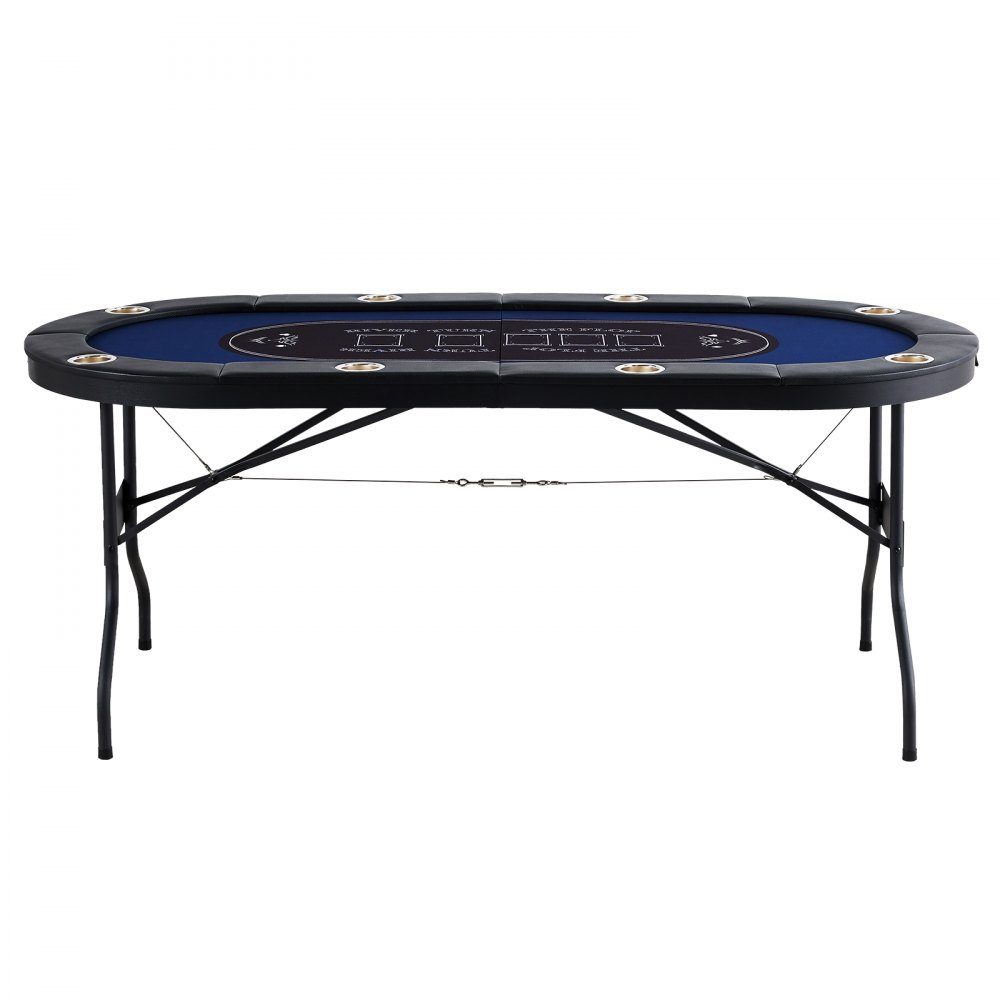 Casino Pokertafel Klaptafelpoten 1830 x 820 x 720 mm (L x B x H) Opvouwbare pokertafel Zwart Blauw Poker Pad Klaptafel voor 8 spelers Pokertafel met stofkap Draagbaar