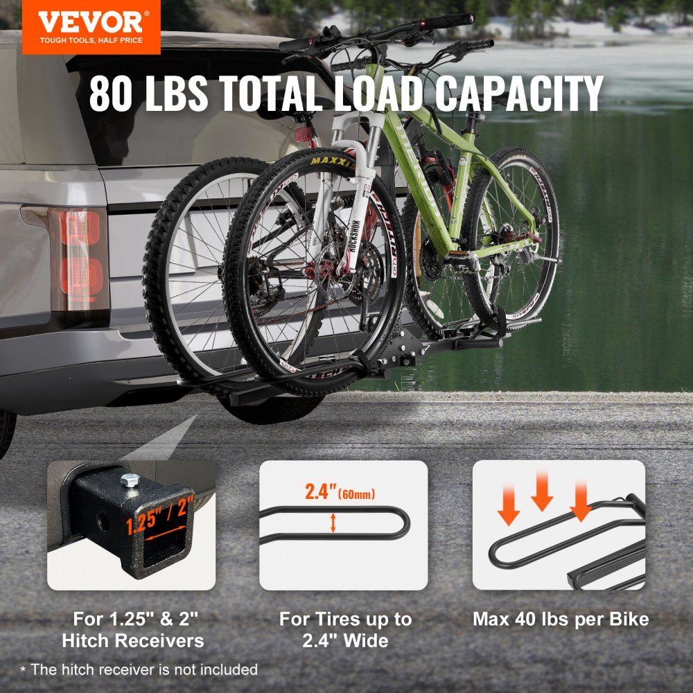 Tow Hitch Bike Rack, 2 Bike Platform Style, 36kg Load Capacity, Bike Rack Hitch for 31.75/50.8mm Receiver, Foldable Bike Rack for Car, SUV, Truck etc