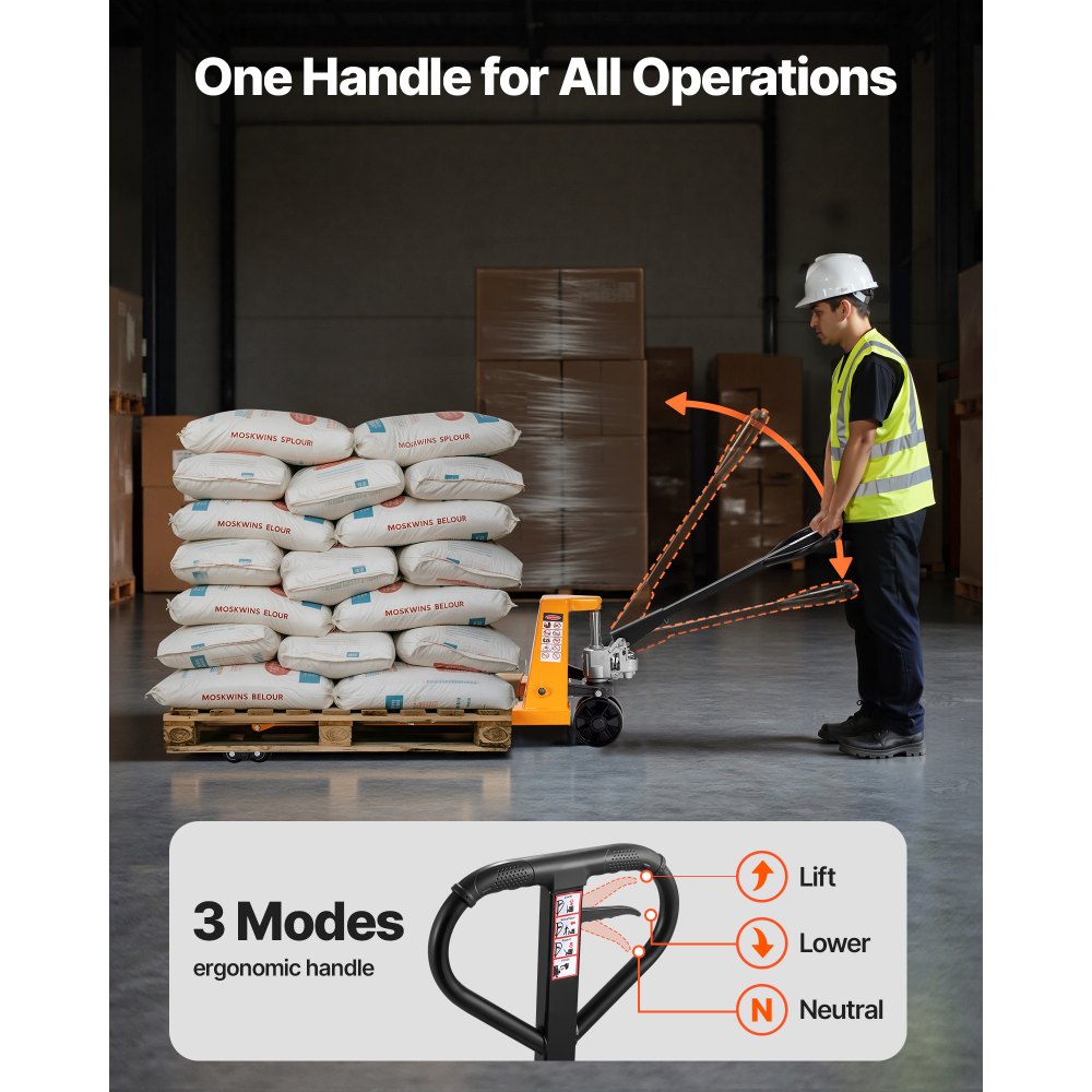 Transpalette, capacité de charge de 2,5 T, transpalette manuel avec fourches de 1220 x 685 mm, transpalette avec hauteur de levage des fourches de 8,5 à 18 cm, transpalette pour usines, entrepôts, supermarchés et chargement de camions