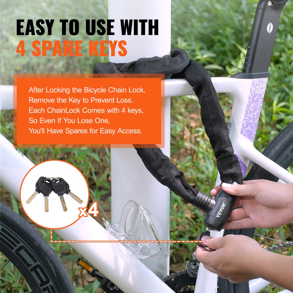 Combinatiekettingslot van 1,8 m, fietskettingslot met 4 sleutels, robuuste anti-diefstal fietssloten met hoge veiligheid, perfect voor fiets, motorfiets, scooter, fietsdeur, hek, poort