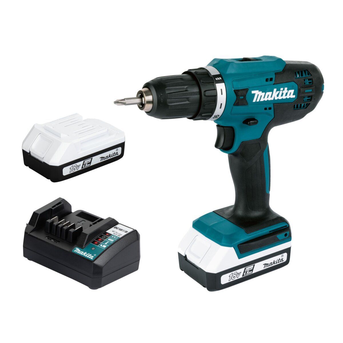 Makita 18 V Akku-Bohrschrauber-Set „DF488D“ mit 2 Akkus und Ladegerät