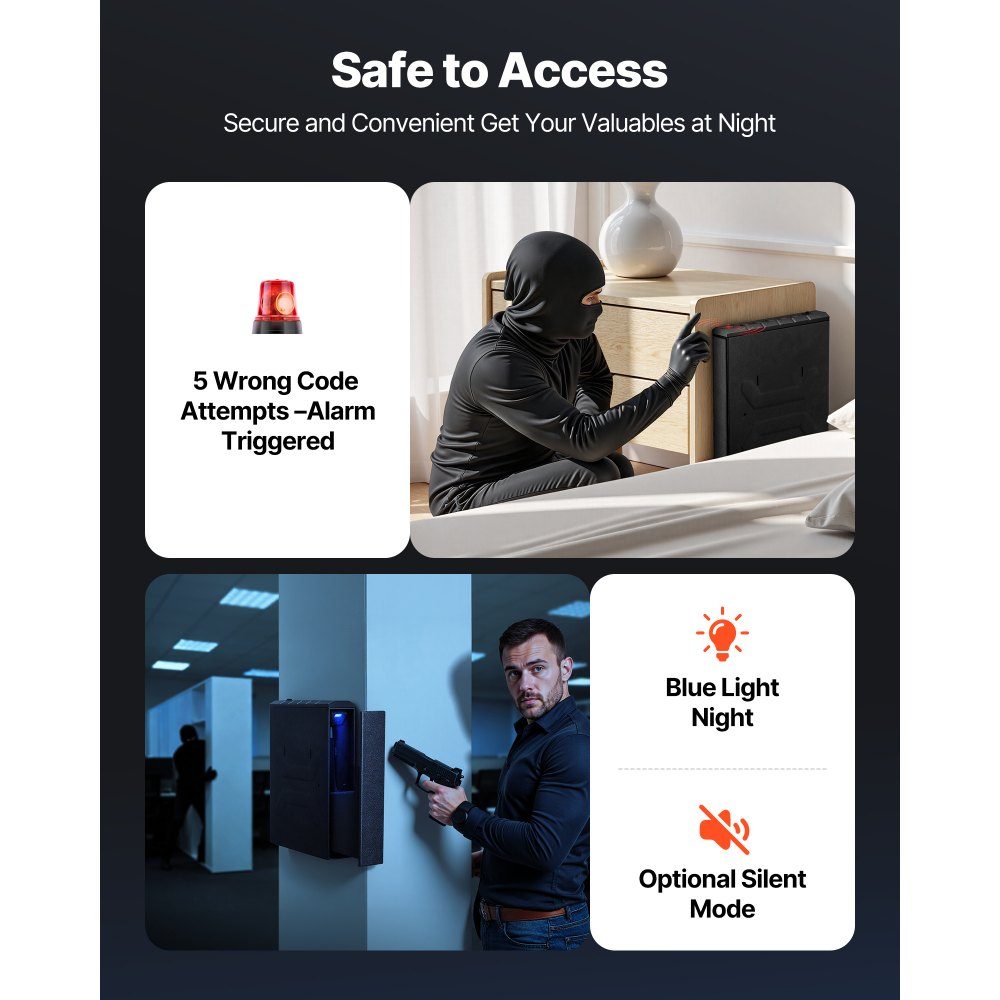 Gun safe gun safe with fingerprint/password (five digits)/key, gun safe gun case with lighting for 1 gun and magazine, 23 x 7 x 32 cm gun box for the bedside table