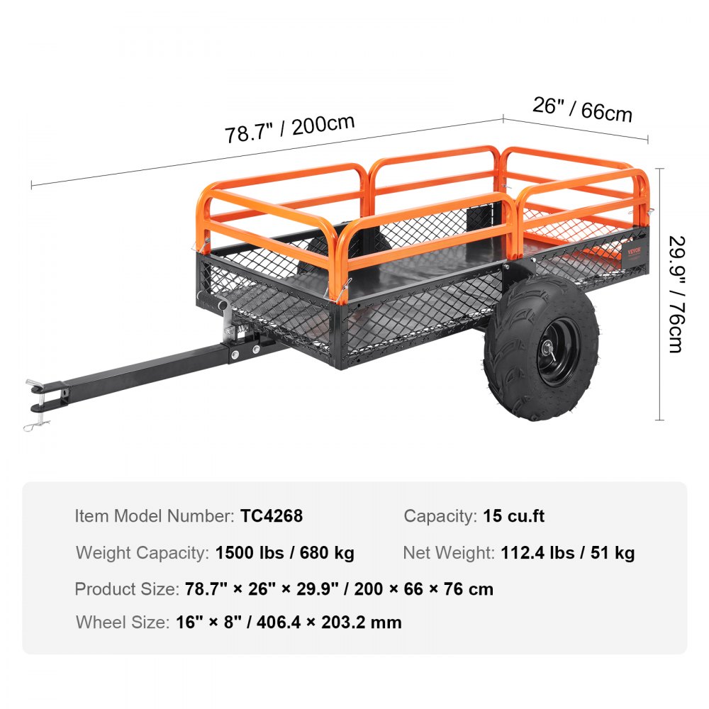 680kg Capacity Heavy Duty Lawn Tractor Dump Trailer, Tilt Bed Trailer Hitch, Folding Side Panel Trailer, Orange ATV UTV Dump Trailer 680kg Capacity Heavy Duty Lawn Tractor Dump Trailer, Tilt Bed Trailer Hitch, Folding Side Panel Trailer, Orange ATV UTV Dump Trailer