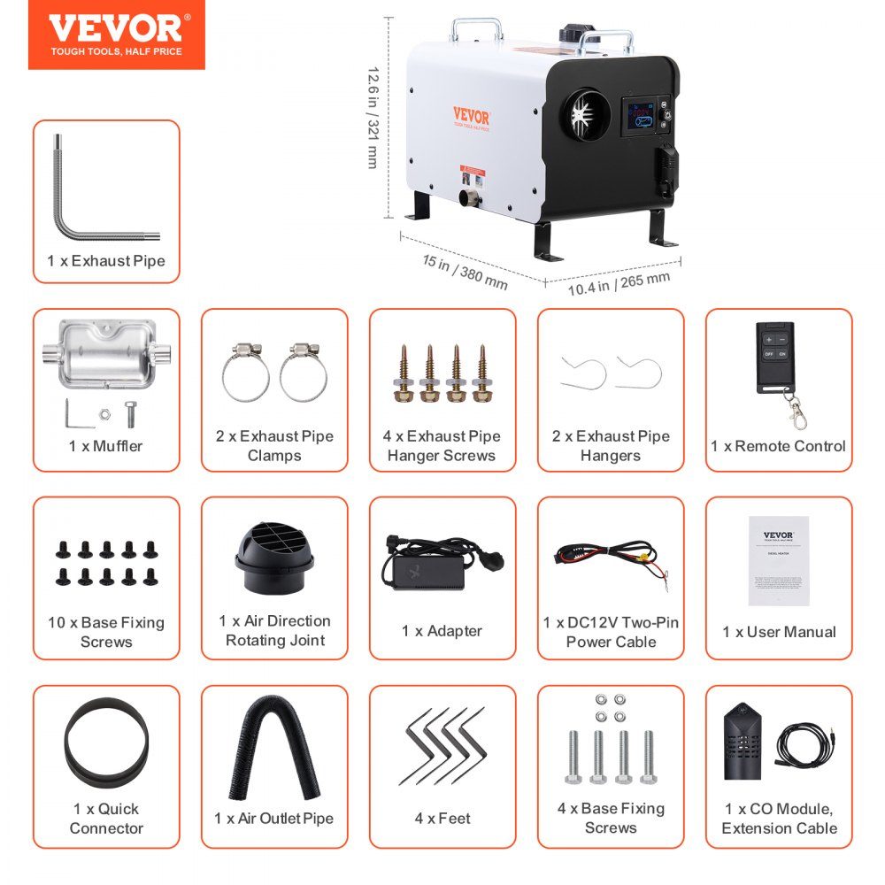 5-8KW Diesel Heater 12V/24V All-in-One Diesel Air Heater with Bluetooth App Control and Remote Control Screen and CO Alarm Fast Heating Portable Diesel Heater for Vehicles