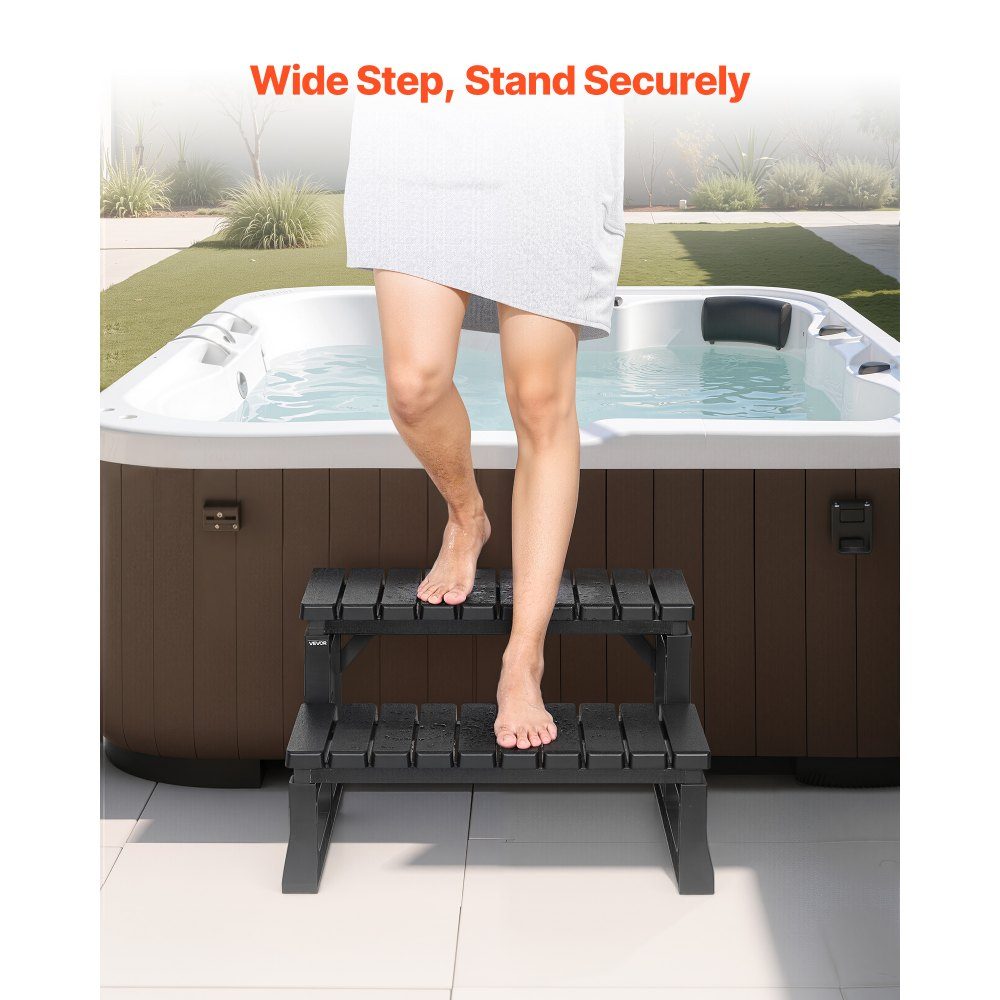 Bathtub Step, Pool Stairs, 2-Step Outdoor Stairs, 23.5" Wide PP Ladder for Above Ground/Inflatable Pools with 300lb Load Capacity, Versatile for RVs with Porches and Patio