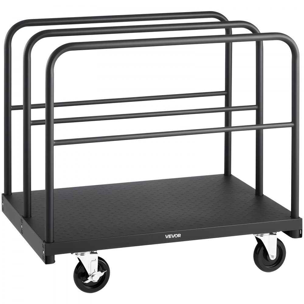 Plate trolley, 816 kg, 2-in-1 transport trolley with 360° swivel castors, plate trolley, plate trolley with 4 side handrails, transport aid for factory, warehouse, garage, black 914x610x858 mm