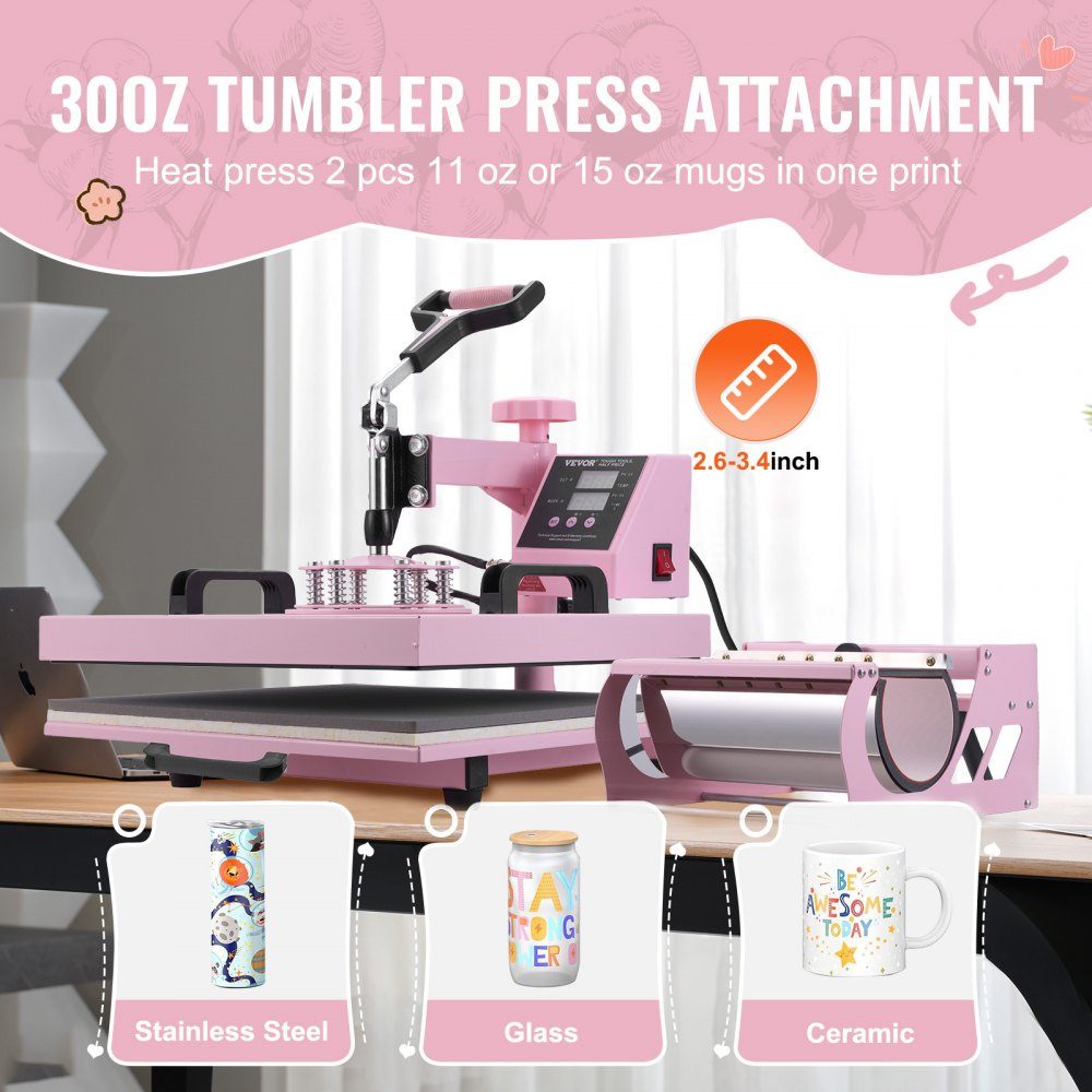 Transferpresse, 38 x 38 cm, 8-in-1-Tumblerpresse, T-Shirts, Rosa