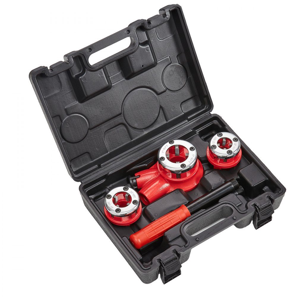 Gewindeschneider-Set, 1/2" NPT, 3/4" NPT, 1" NPT, Gewindeschneider, Rohrschneider-Set mit 3 NPT-Matrizen, Aufbewahrungskoffer für verzinkte Aluminium-, Eisen- und Kupferrohre