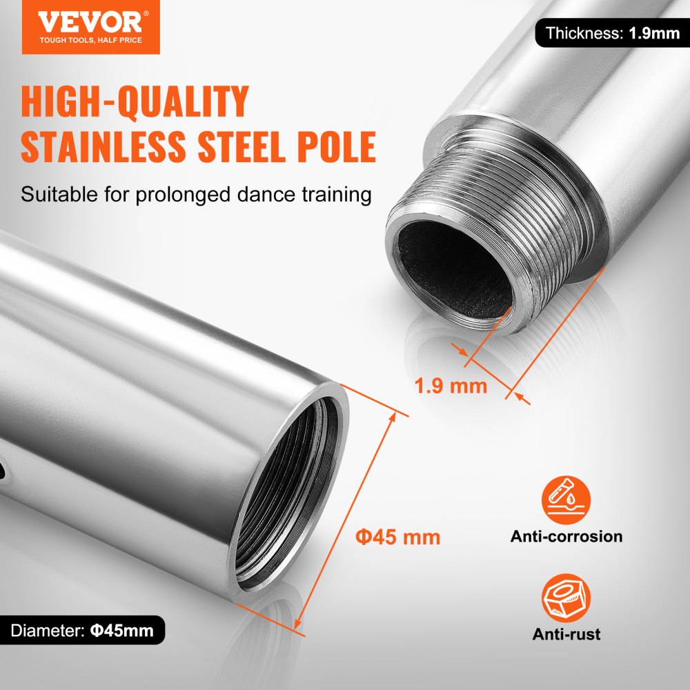 Professional Dance Pole, Pole Dance Portable Dance Pole Professional Approx. 83-110" Height Adjustable Removable Fitness Pole Spinning Fitness Silver, Dance Pole Gyms, Club, Party