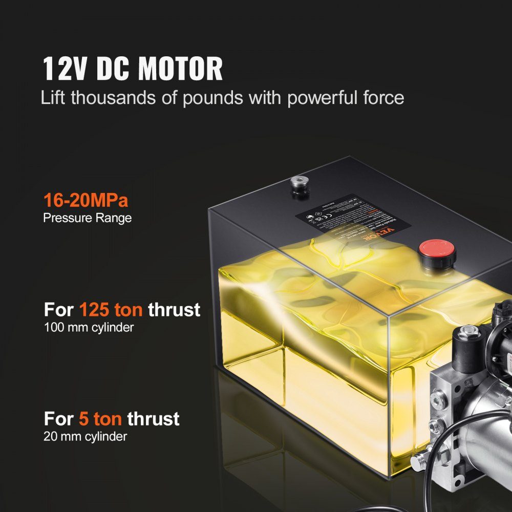 Hydraulic pump hydraulic unit 12V hydraulic unit 1600W, single-acting hydraulic pump hydraulic unit, 3.79L tank hand pump hydraulic unit, for elevators, forklifts etc