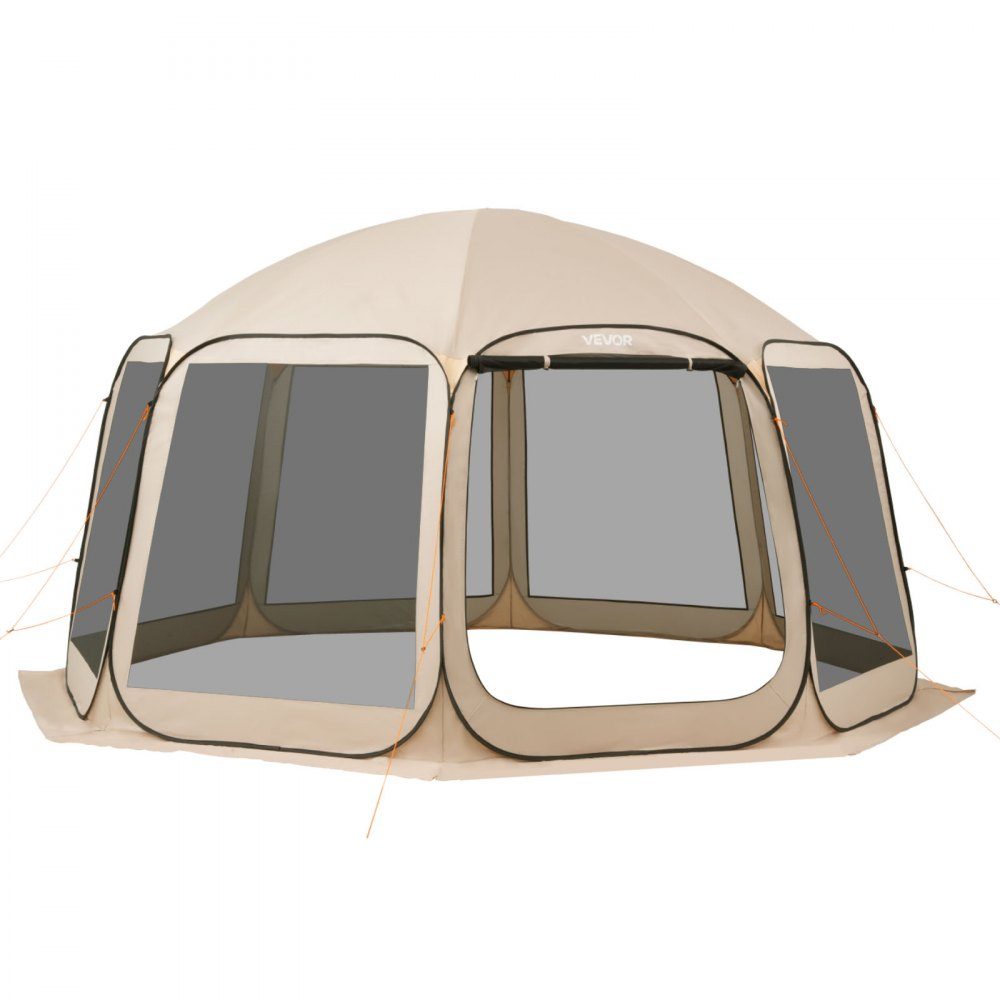 Kampeertent, 457,2x420,6x245 cm, partytent voor 12-15 personen, pop-up tent, inclusief draagtas, mesh zijwanden en haringen, voor tuin, terras en buitenactiviteiten, beige