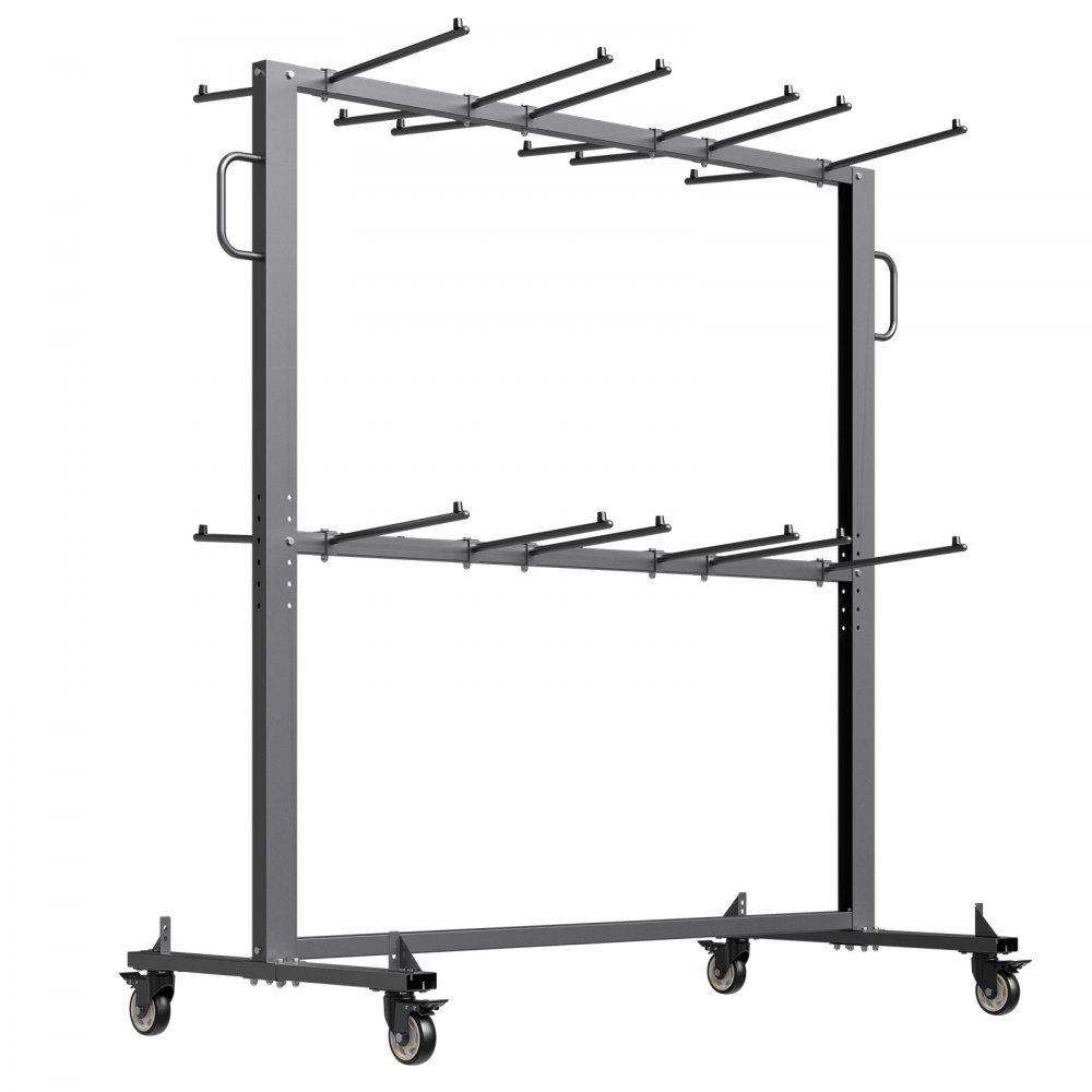 Folding Chair Stand, 800 Pound Load Capacity, Chair Cart for 84 Chairs/12 Tables, Double Layer Chair Storage Cart with Rubber Wheels and Brackets, Large Chair Holder, Matte Black