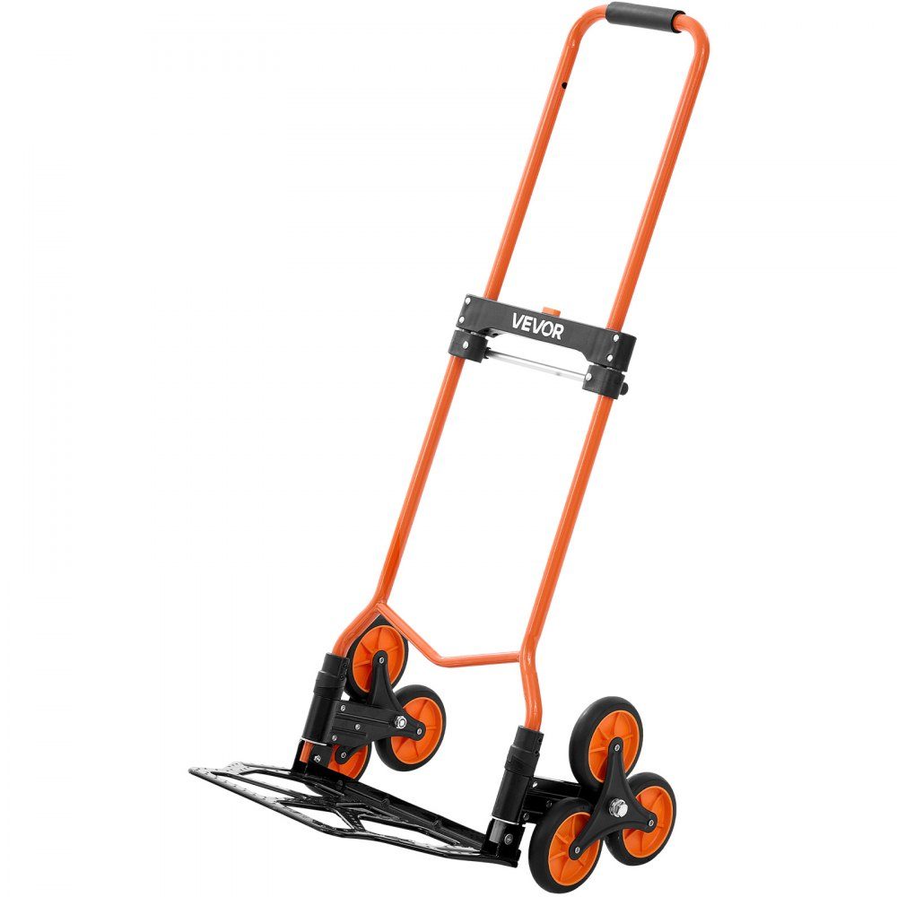 Folding stair hand truck, hand truck 54 kg load capacity, stair climber with telescopic handle, 6 wheels & 2 tension straps, transport trolley, stair trolley, ideal for household, shopping & storage