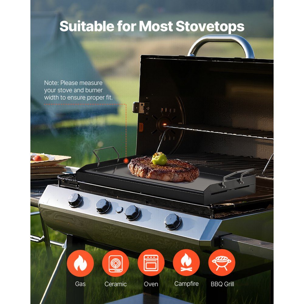 Grill Plate Grill Pan Carbon Steel Universal Rectangular Plate (605x360mm) with Flat Top Gas Grill Grill Plate for BBQ Grill Teppanyaki Portable Family Cookware with Handle