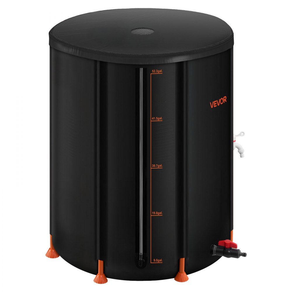 Foldable Rain Barrel 201L Portable Rain Barrel Rainwater Tank 1000D PVC Rainwater Collection System Water Tank Rainwater Barrel with Faucet and Overflow Kit Black