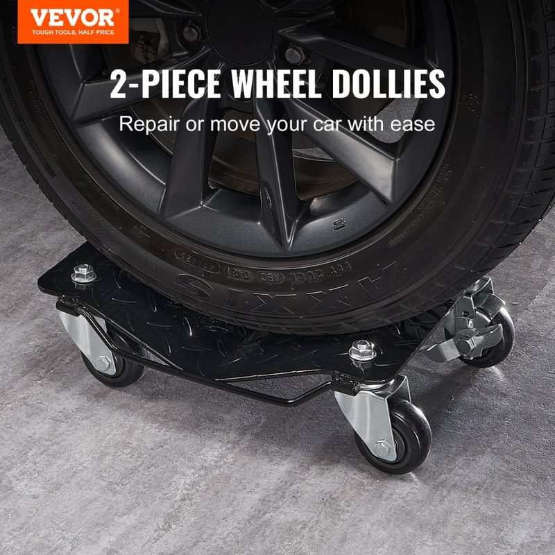Chariot à pneus portable, paquet de 2, capacité de charge de 1400 kg, chariot d'urgence pour véhicule électrique, chariot à pneus à 4 roues, chariot mobile robuste, support de pneu en acier, adapté aux voitures, motos, pickups, etc.